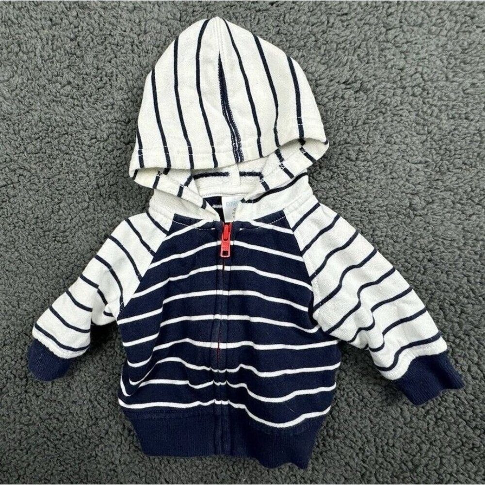 Gymboree 0-3 Months Hoodie Jacket Striped Zip Navy Blue White 0 3 M